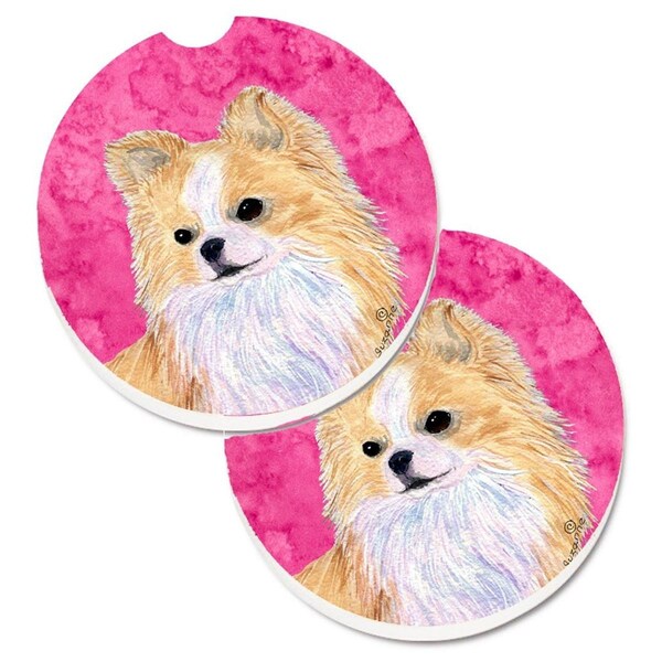 Carolines Treasures Pink Longhaired Chihuahua Set of 2 Cup Holder Car Coaster SS4750-PKCARC - main